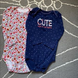 2 Long Sleeve Onesies 12 Months